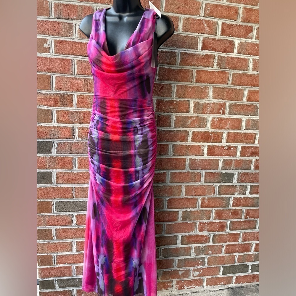 NWT Anthropologie, Black Halo|| Mariposa Maxi, mesh pink Dress Size 2